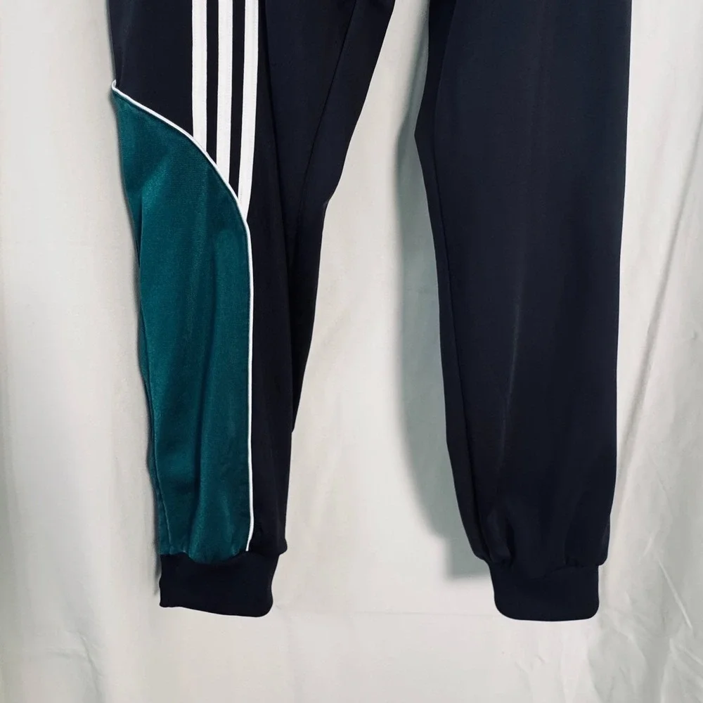 Adidas Y2K Track Pants Black Teal 3 Stripe Color block Retro Athletic Size XL